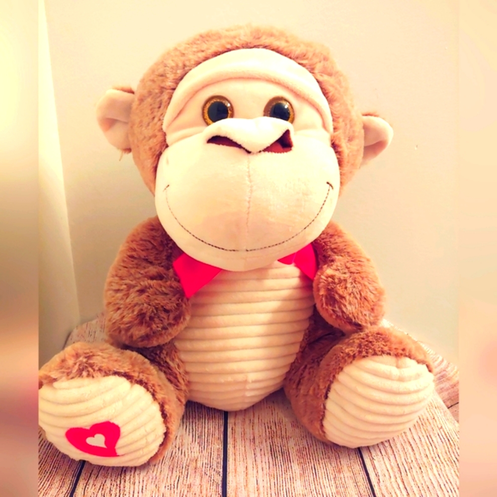 Kellytoys Monkey stuffed Animal Valentine Day  red heart bow soft plush 14"